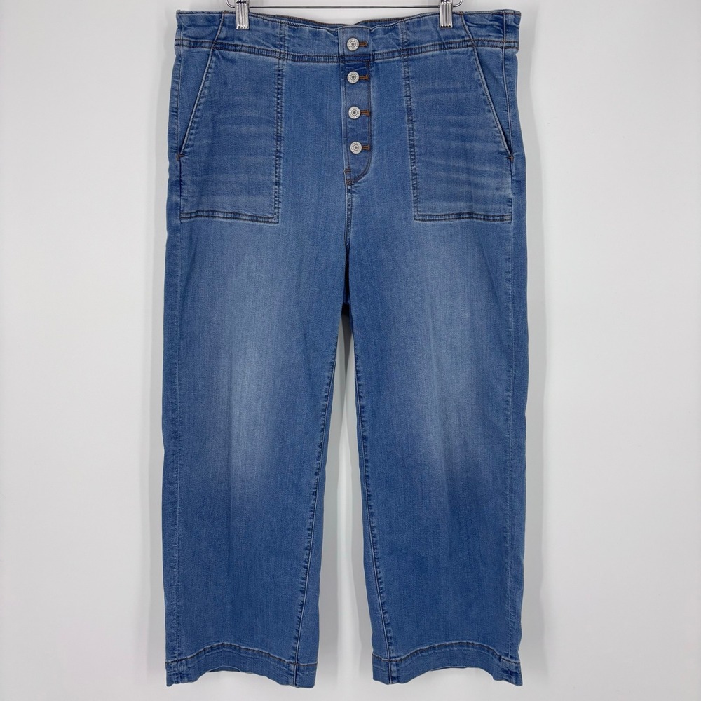 Chicos Wide Leg Ankle Jeans Women 14R 2.5R Blue Denim High Rise Button Fly